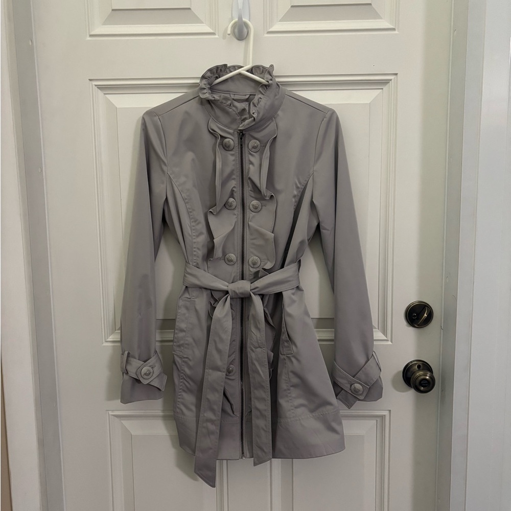 Candie's Gray Trench Coat with Belted Waist and Lapels